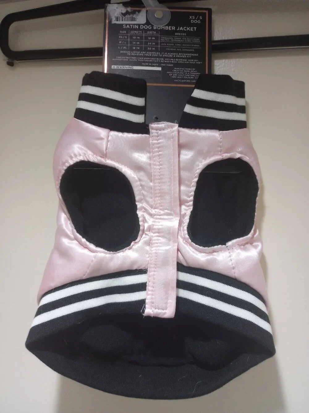 Juicy couture satin bomber dog jacket s/xs pink! New tag attached!